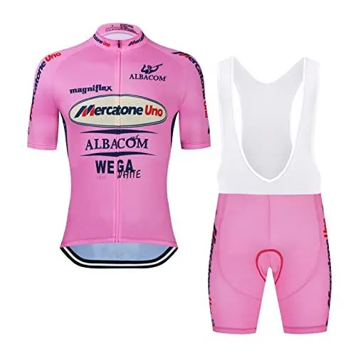Produktbild: SGCIKER Marco Pantani Rosa Pro Team Retro Mercatone Uno Fahrradtrikot Set Herren Sommer Kurzarm Atmungsaktiv MTB Fahrradbekleidung Trägersets 9D Gel Pad(XL)