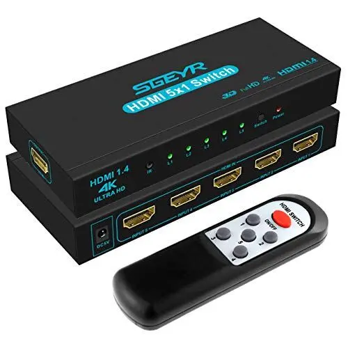 Produktbild: SGEYR Hdmi Switch Automatisch, Hdmi Umschalter, Switch Hdmi, Hdmi Switcher, Hdmi Werteiler, Hdmi Switch 5 in 1 Out, Hdmi Switch, Hdmi Mehrfachstecker, Hdmi Switch mit Fernbedienung, für Xbox Windows
