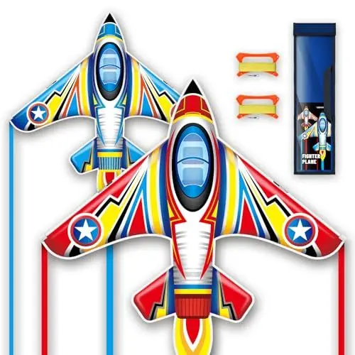 Produktbild: SGftre Drachen 2er-Set - Blau ＆Rote Flugdrachen Kinder ab 3 ＆ Anfänger,Winddrachen mit 3m langem Schwanz，Geeignet für Outdoor-Aktivitäten wie Strände und Parks,149×147cm (Mehrfarbig, 2)