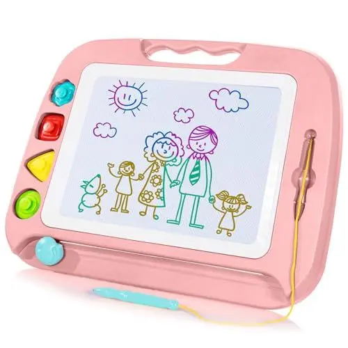 Produktbild: SGILE Große Magnetische Maltafel Zaubertafel, 42x32cm Zeichentafel Zaubermaltafel Malbrett mit 4 Form Stempel für Kinder ab 3 Jahre Geschenk, Hellblau