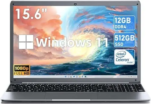 Produktbild: SGIN 15,6 Zoll Laptop, 12 GB RAM 512 GB SSD Windows 11 Notebook, Celeron N5095, Up to 2,8 GHz, 1920 x 1080, 2,4/5,0 G WLAN, Bluetooth 4.2, erweiterbarer Speicher 512 GB TF