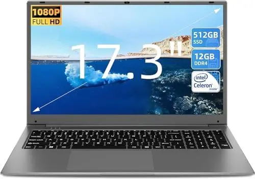 Produktbild: SGIN 17 Zoll Laptop Windows 11 Home, 12GB RAM 512GB SSD ROM Laptop, Celeron N5095, 5000 mAh,HD IPS, 2 xUSB 3.0