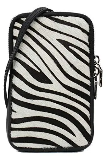 Produktbild: SH Leder Damen Echtleder Handytasche Umhängetasche Geldbörse Multifunktion Beutel Mini Bote Abnehmbar Verstellbar Schultergurt Handy bis 6,8 Zoll 11x18cm Jana G269 (Zebramuster Kuhfell)