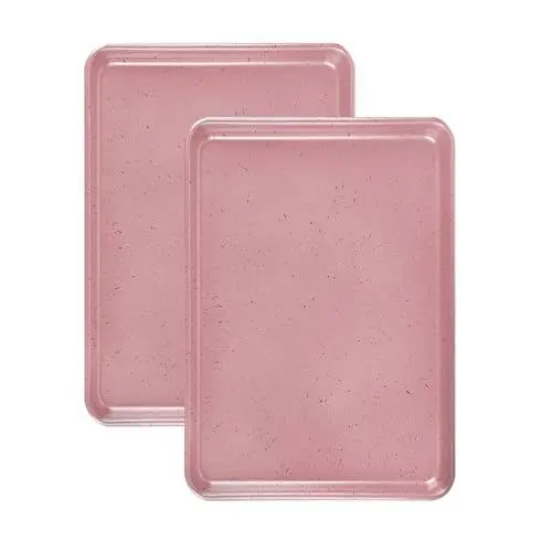 Produktbild: Shackcom Rosa Backblech 2er Set, 34,5 x 24,5x 2.5 cm Backblech Klein -Edelstahl-Antihaft-Backblech Kuchenblech für Hausbacken Kochen