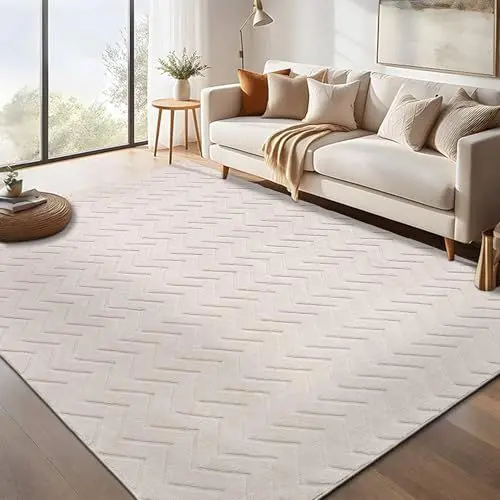 Produktbild: SHACOS Beige Teppich Wohnzimmer Kurzflor 160x230 cm Modern Waschbarer Teppich Schlafzimmer Weich Wohnzimmerteppich Hoch-Tief-Effekt 3D Effekt rutschfeste Teppiche für Kinderzimmer, Esszimmer