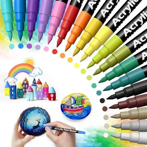 Produktbild: Shadcoler Acrylstifte für Steine Wasserfest, 18 Farben Stifte Steine Bemalen Wasserfest, 0.7mm Bemalen Stifte für Glas, Holz, Keramik, Leinwand, Basteln Ostern und Weihnachten, Kinder