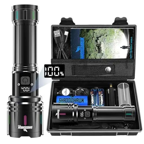 Produktbild: Shadowhawk Taschenlampe LED Aufladbar 500000 Lumen, LED Taschenlampe Extrem Hell XHM90.2 Taschenlampen USB, Starke Taktische Taschenlampe Batteriebetrieben, Wasserdicht Flashlight for Outdoor Notfälle