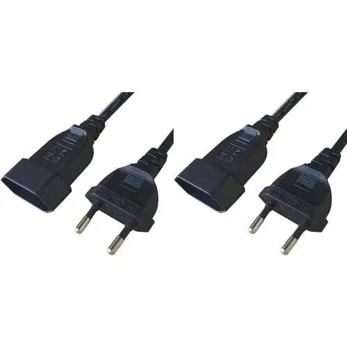 Produktbild: SHAFI® 2 Stück 3M Stromkabel Verlängerung 2 polige Euro Stecker Typ C auf Euro Kupplung – Flachstecker Verlängerungskabel 3M – Reiner Kupferdraht 0,75mm² 250V 2,5A – 3 Meter Schwarz