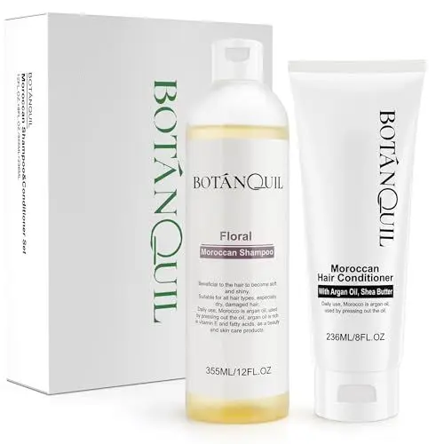 Produktbild: Shampoo und Conditioner Set, BOTÁNQUIL Haarpflege mit Arganöl Sheabutter für Trockenes, Kaputtes, Locken, Lockiges, Dauerwellen Haar, Intensiv Reparatur Haarausfall Haarshampoo Ohne Silikone Sulfate