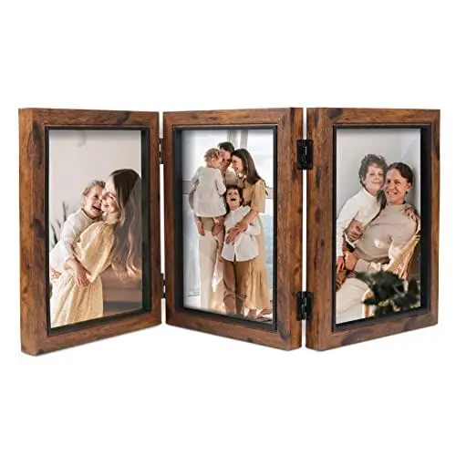 Produktbild: Shampsen 3 Bilderrahmen 13x18 Bilderrahmen Collage Braun mit Scharnier Dreifach Faltbarer Rahmen Tischplatte Schreibtisch-Display, Geschenk für Mutter, Freund
