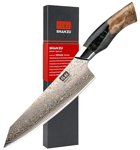 Produktbild: SHAN ZU Damastmesser aus Kupfer Kochmesser Handgeschmiedetes Japanisches Messer, 33 Schichten Damaststahl & Kupfer Profi Damast Küchenmesser 20CM - VENUS Series