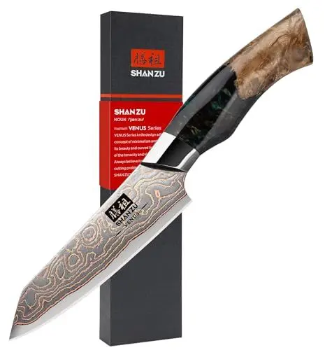 Produktbild: SHAN ZU Damastmesser Schälmesser Obstmesser Gemüsemesser Handgeschmiedetes Japanisches Klein Messer, 33 Schichten Damaststahl & Kupfer Profi Scharfe Damast Kochmesser Küchenmesser - VENUS Series