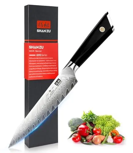 Produktbild: SHAN ZU Damast Küchenmesser, Profi Allzweckmesser Kochmesser 15 cm, Damastmesser 67 Schichten Edelstahl Japanischer Stahl 10Cr15Mov Profi Küchenmesser Messer, Mit G10 Griff - GYO Series