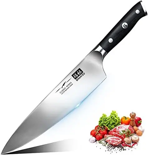 Produktbild: SHAN ZU Küchenmesser Kochmesser Profi Messer, Chefmesser 20cm Deutscher Edelstahl Extra Scharfe Messerklinge, Allzweckmesser Fleischmesser mit Ergonomischer Pakkaholzgriff