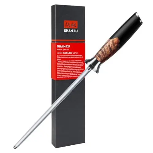 Produktbild: SHAN ZU Wetzstahl, 20 cm Langer Schleifstab, Professional Messerschärfer Stab Geeignet für Viele Arten Von Messern Stahl Schleifer Stab mit Ergonomischer Ahornholzgriff Geschenkbox