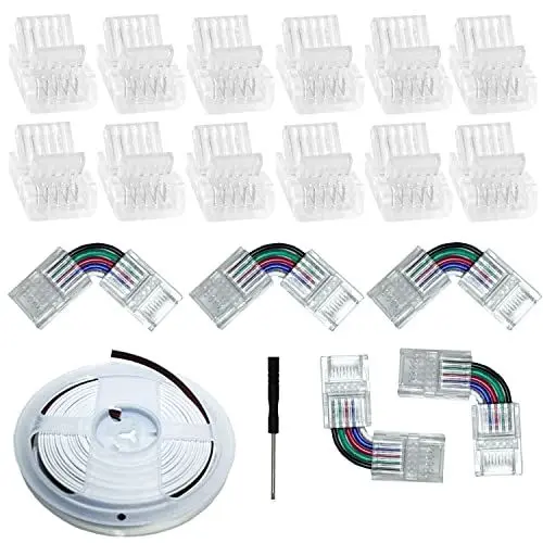 Produktbild: SHAOYAYAZHANG 5pin 12mm führte Anschlüsse lötfrei transparent Spur Beleuchtung Anschlüsse Eckverbinder mit 16.4ft Verlängerungsschnüre für 5050 führte LED Streifen (5p-10)