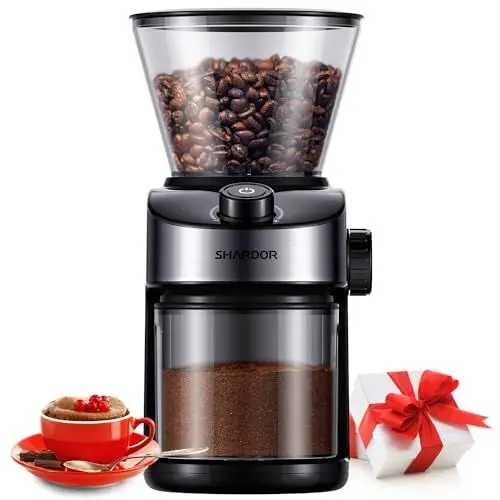Produktbild: SHARDOR Kaffeemühle, Kaffeemühle Elektrisch mit 25 Mahleinstellungen, Coffee Grinder mit präziser Digitalanzeige, Scheibenmahlwerk Für Espresso, Tropfkaffee und French Press, 200W, 200g Bohnenbehälter