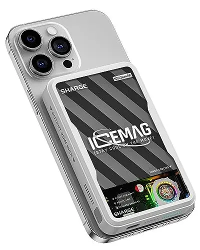 Produktbild: Sharge ICEMAG Magnetische Power Bank, Weltweit Erstes 10000mAh Akkupack mit Aktiver Kühlung für MagSafe, Transparentes Externer Handyakkus mit 20W USB-C Eingang/Ausgang für iPhone16/15/14 Pro/Pro Max