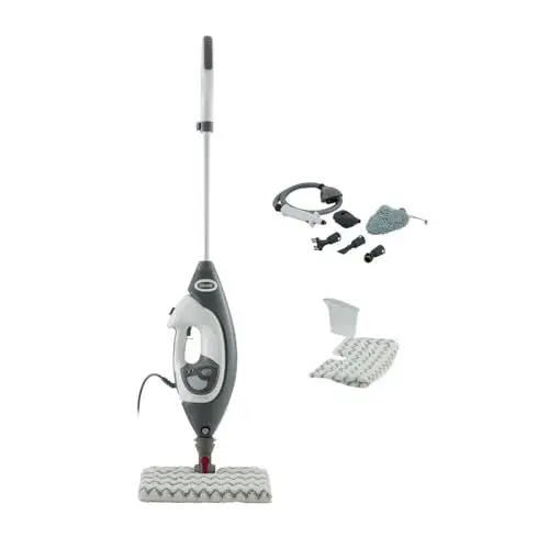 Produktbild: Shark Klik n' Flip Dampfreiniger, Boden- und Handreiniger, Dampfreiniger für Hartböden, Fliesen, Oberflächen, Wasserhähne und Glas, 5 Zubehörteile, 2 Einstellungen, Grau/Weiß S6005EU