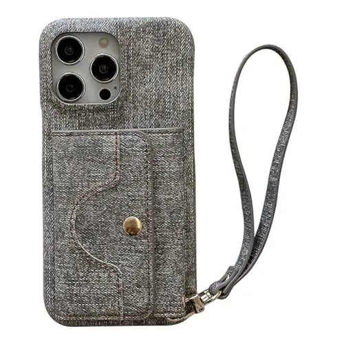 Produktbild: SharkProten Geldbörse Hülle Case für Samsung Galaxy A24 4G, Denim Texture Leder Kartenhalter Stoßfeste Schutzhülle mit Handschlaufe und Ständer Magnetverschluss Wallet Handyhülle Grau