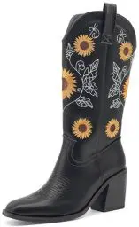 Produktbild: sharllen Cowboy Stiefel Für Frauen Mid Calf Western Stiefel Cowgirl Pull-On Tabs Spitzige Toe Stiefel Arbeit Stiefel Chunky Heel Pull On Knie High Stiefel