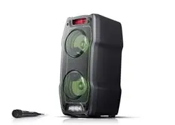 Produktbild: SHARP PS-929 Bluetooth Party-Lautsprecher (180 Watt, integrierter Akku mit 13 Stunden Spielzeit, Super Bass, LED-Lichteffekte, inkl. Mikrofon), schwarz