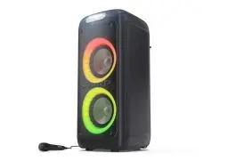 Produktbild: SHARP PS949 Bluetooth Party-Lautsprecher (200 Watt, integrierter Akku mit 13 Stunden Spielzeit, Super Bass, LED-Lichteffekte, inkl. Mikrofon), schwarz