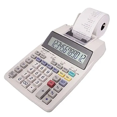 Produktbild: Sharp Druckender Tischrechner EL-1750V (großes 12-stelliges LC Display, schwarz rote Druckfarben) Weiß