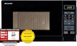 Produktbild: Sharp R242BKW Solo-Mikrowelle / 20 L / 800 W / 5 Leistungsstufen / 8 Automatikprogramme / Gewicht und zeitgesteuerte Auftauen / Kindersicherung / Energiesparmodus / Glasdrehteller (25,5 cm) / schwarz