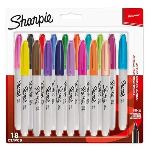 Produktbild: Sharpie Permanent Marker | Marker Stifte mit feiner Spitze | gemischte Farben | 18 Wasserfeste Stifte