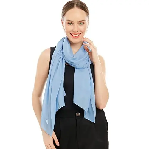 Produktbild: Chiffon Schal Damen Hellblau - Seidenweich und Federleicht - Eleganter Halstuch Schal - Polyester Tuch Halstuch Damen Frühling Sommer - Pflegeleichtes Schaltuch - Damenschal Leicht (Hellblau)