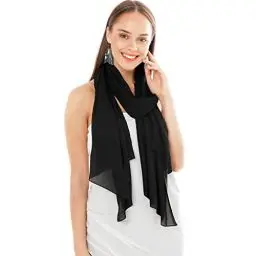 Produktbild: Chiffon Schal Damen Schwarz - Seidenweich und Federleicht - Eleganter Halstuch Schal - Polyester Tuch Halstuch Damen Frühling Sommer - Pflegeleichtes Schaltuch - Damenschal Leicht (Schwarz)