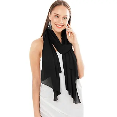 Produktbild: Chiffon Schal Damen Schwarz - Seidenweich und Federleicht - Eleganter Halstuch Schal - Polyester Tuch Halstuch Damen Frühling Sommer - Pflegeleichtes Schaltuch - Damenschal Leicht (Schwarz)