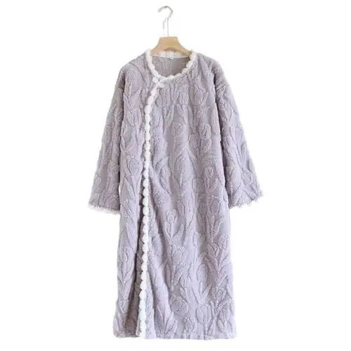 Produktbild: SHDEYAVK, Damen Winter Schlafbekleidung Herbst/Winter Damen Flanell-Schlafrock, langärmelig, verdickt, warm, Langer Stil, lockere Schlafrobe, Heimkleidung(A,M)