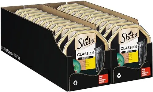 Produktbild: Sheba Classics in Pastete – Katzenfutter als Pasteten mit feinen Stückchen – Ente und Huhn – Getreidefrei – 22 x 85g