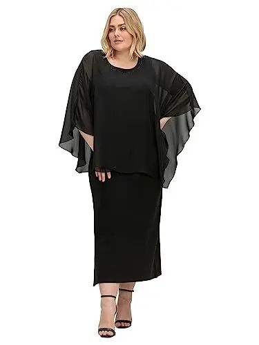 Produktbild: Sheego Damen Große Größen Abendkleid im Lagenlook Abendmode elegant Rundhals-Ausschnitt -