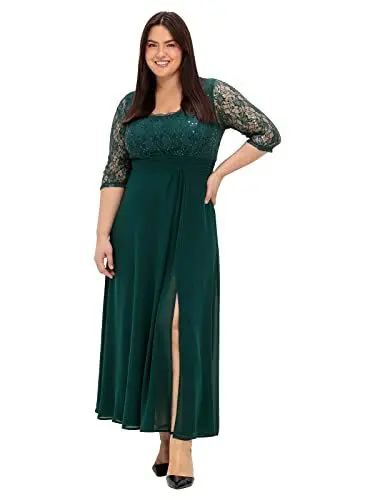 Produktbild: Sheego Damen Große Größen Abendkleid mit weitem Rockteil Abendmode feminin Rundhals-Ausschnitt Pailletten