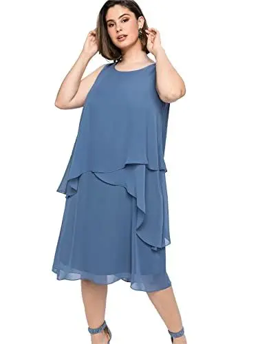 Produktbild: Sheego Damen Große Größen Cocktailkleid im Lagenlook Abendmode elegant Rundhals-Ausschnitt Volants