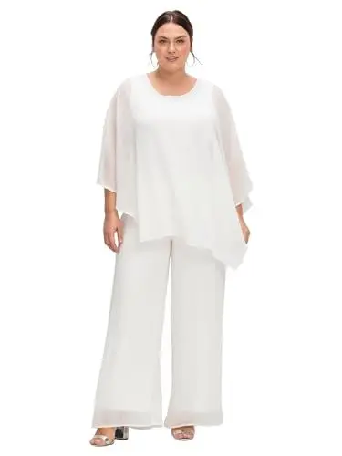 Produktbild: Sheego Damen Große Größen Hose mit Chiffon im Lagenlook, gefüttert Abendmode elegant -