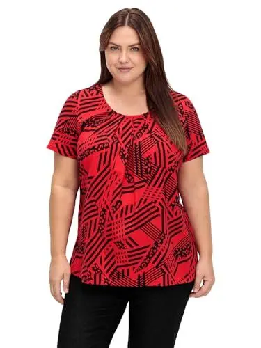Produktbild: Sheego Damen Große Größen Longshirt in A-Linie, mit grafischem Muster Freizeitmode feminin Rundhals-Ausschnitt -