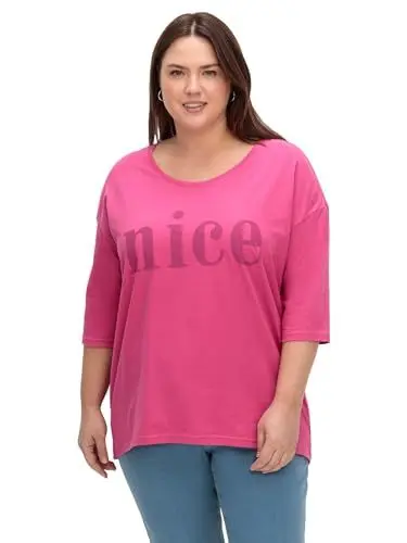 Produktbild: Sheego Damen Große Größen Longshirt mit Wordingprint, hinten verlängert Freizeitmode sportlich Rundhals-Ausschnitt -