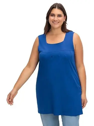 Produktbild: Sheego Damen Große Größen Longtop in A-Linie, mit Nahttaschen Freizeitmode feminin Caree-Ausschnitt -
