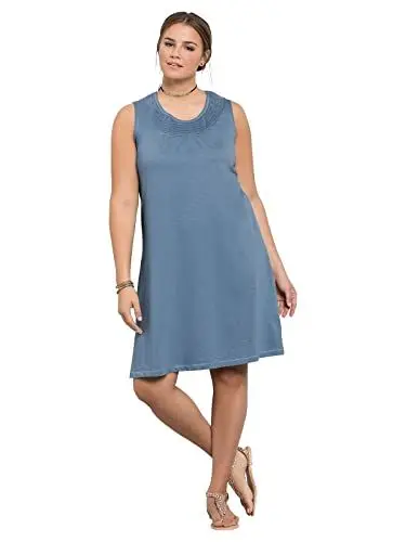 Produktbild: Sheego Damen Große Größen Shirtkleid mit Smok-Einsatz Strandmode feminin Rundhals-Ausschnitt Raffung
