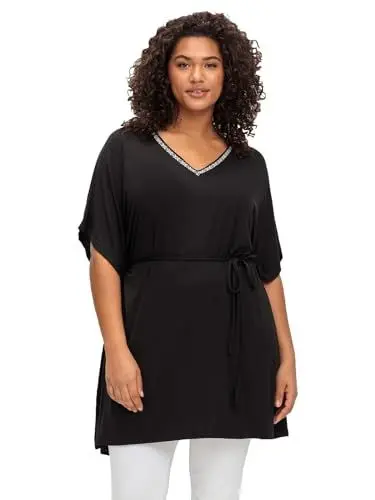 Produktbild: Sheego Damen Große Größen Shirttunika mit Taillen-Bindeband Strandmode feminin V-Ausschnitt -
