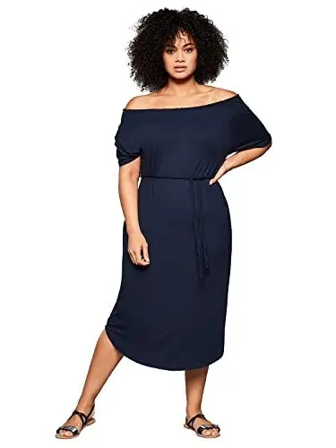 Produktbild: Sheego Damen Große Größen Strandkleid mit Bindeband und Carmenausschnitt Strandmode feminin Carmen-Ausschnitt Raffung