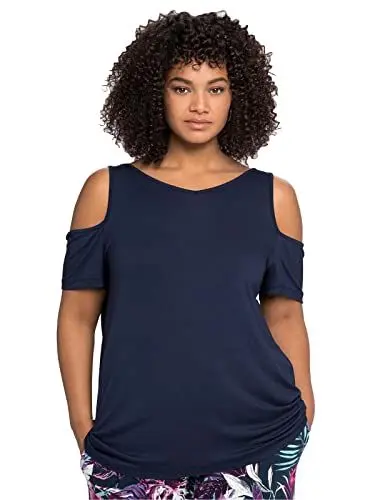 Produktbild: Sheego Damen Große Größen Strandshirt mit V-Ausschnitt, im Schulterfreien Look Strandmode feminin V-Ausschnitt -