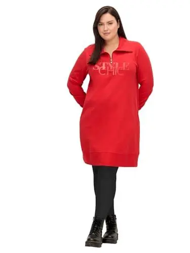 Produktbild: Sheego Damen Große Größen Sweatkleid mit großem Kragen und Wordingprint Freizeitmode sportlich V-Ausschnitt -
