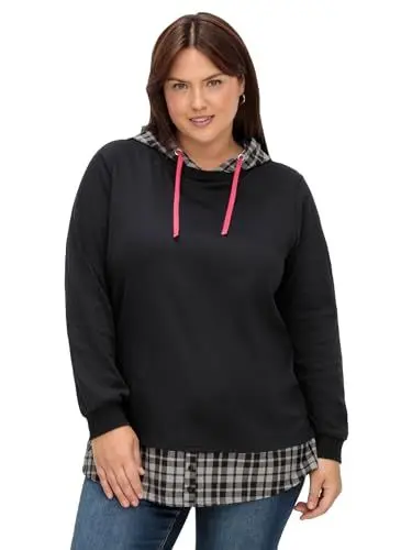 Produktbild: Sheego Damen Große Größen Sweatshirt mit Bluseneinsatz Freizeitmode sportlich Rundhals-Ausschnitt -
