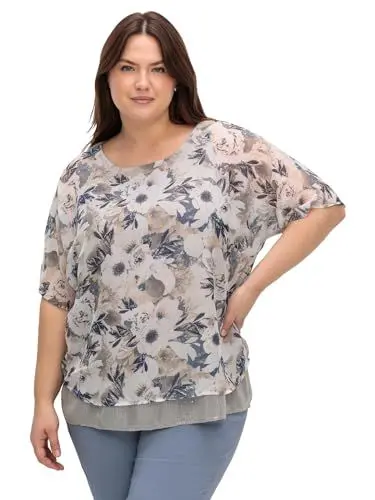 Produktbild: Sheego Damen Große Größen Tunika im Lagenlook im Lagenlook, mit Paillettensaum Partymode feminin Rundhals-Ausschnitt Pailletten