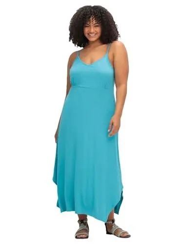 Produktbild: Sheego Damen Große Größen Wadenlanges Jerseykleid in Zipfeloptik Strandmode feminin V-Ausschnitt -
